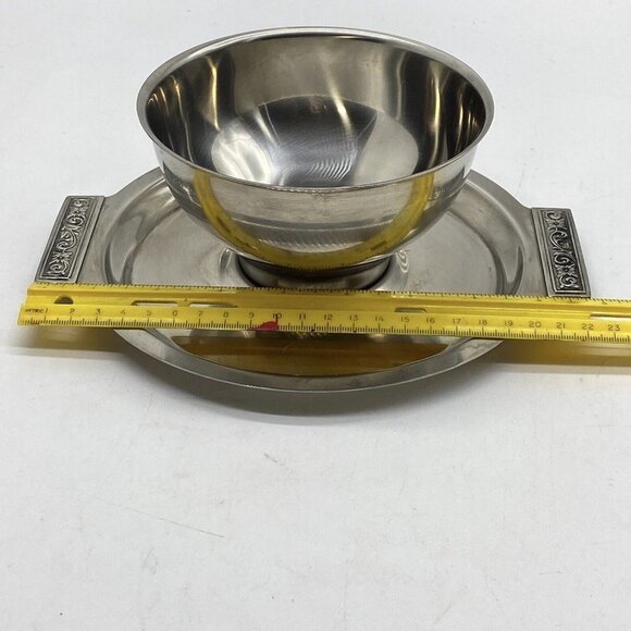 Vtg Mid Century Danish Mod Sauce/Gravy Boat Stainless Steel Attchd Saucer Ladle - Picture 7 of 12